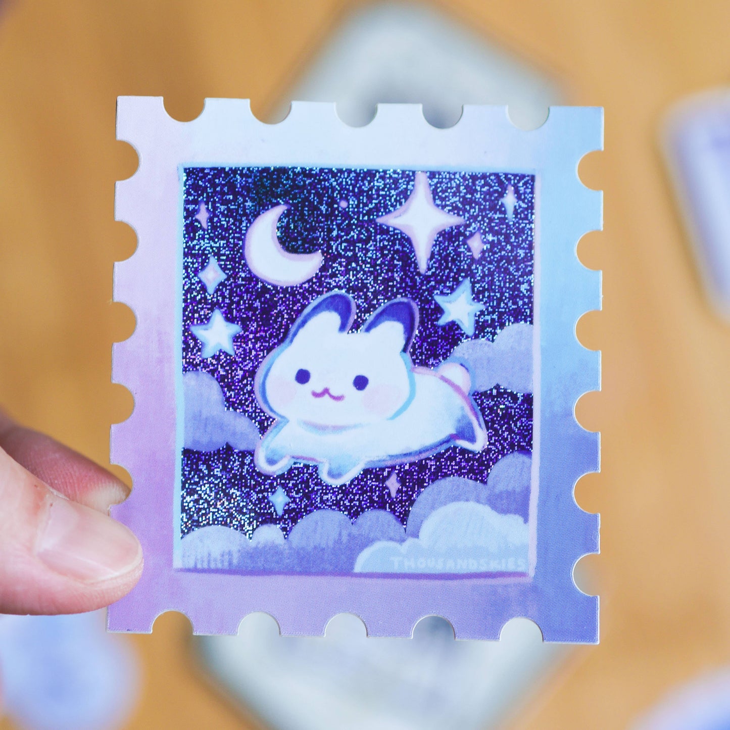 Holographic Starry Night and Rabbit Stamp Vinyl Sticker | Waterproof Decal