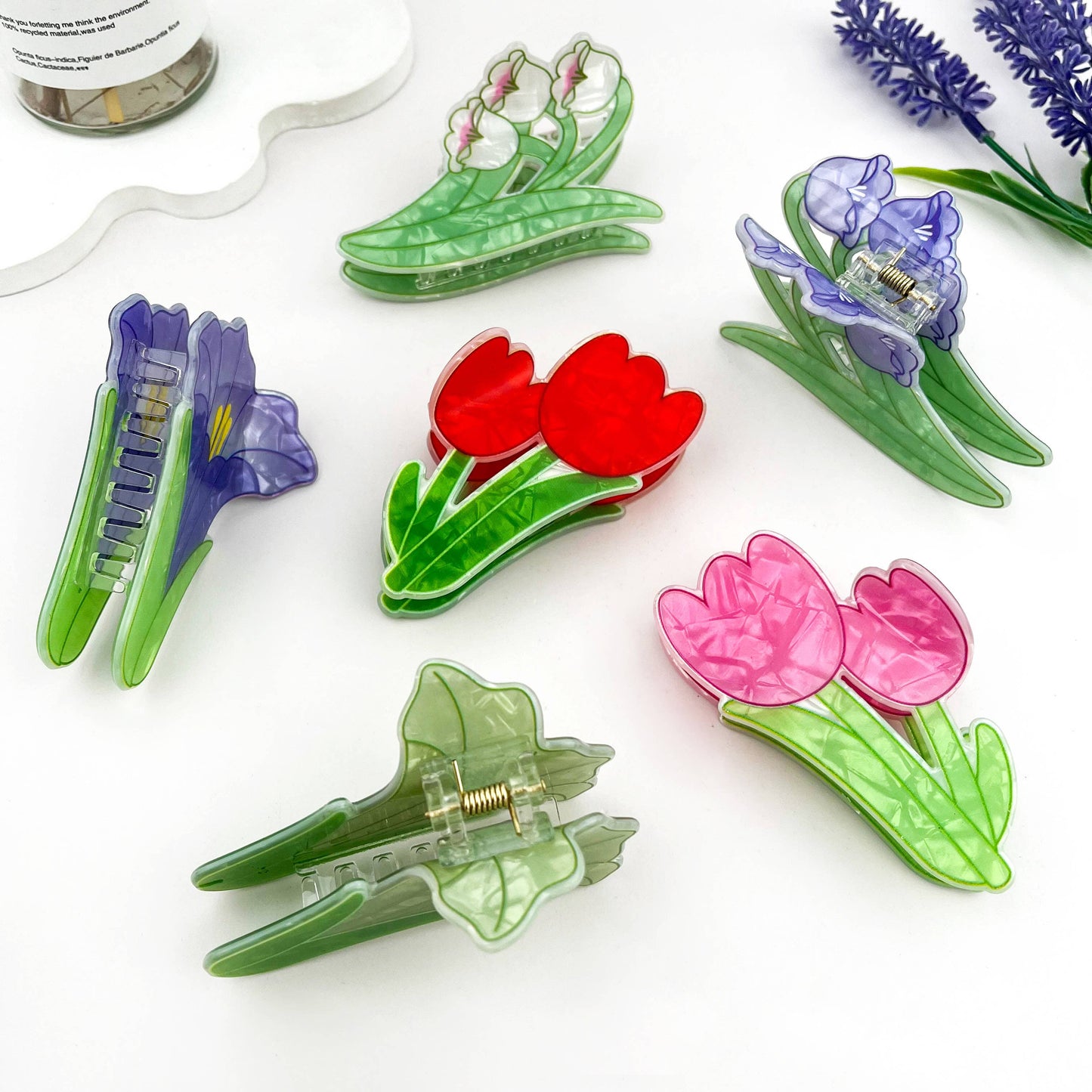Sweet Floral Acrylic Printed Plant Hair Claw Clip