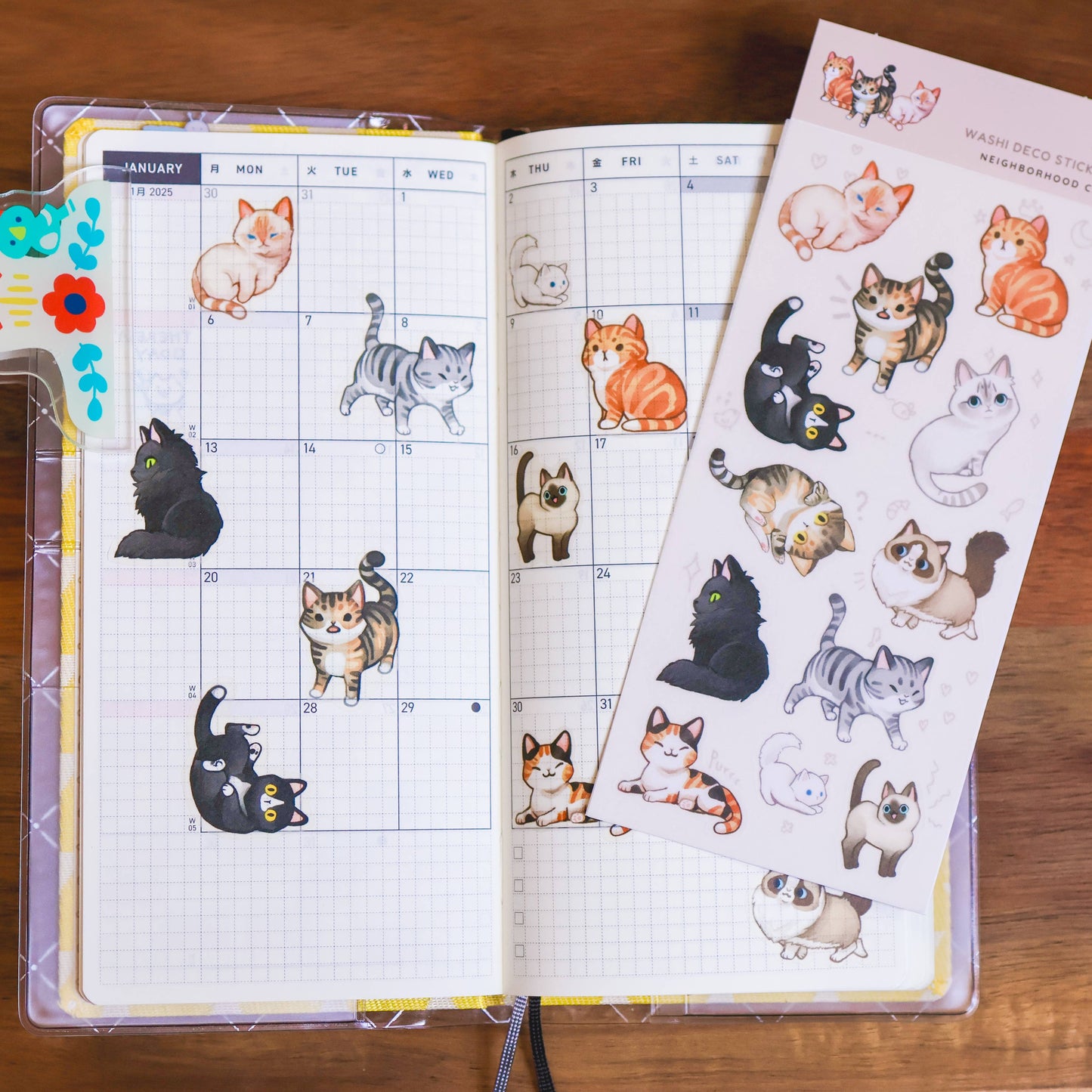 Neighborhood Cats Washi Sticker Sheet | Cute Cat Planner Stickers
