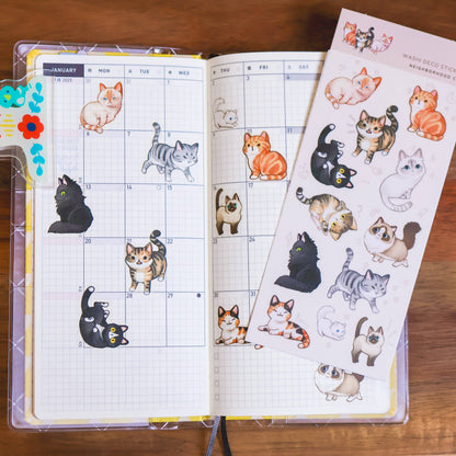 Neighborhood Cats Washi Sticker Sheet | Cute Cat Planner Stickers