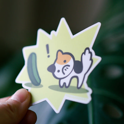 Cucumber VS Calico Cat Vinyl Sticker | Waterproof Cute Cat Decal