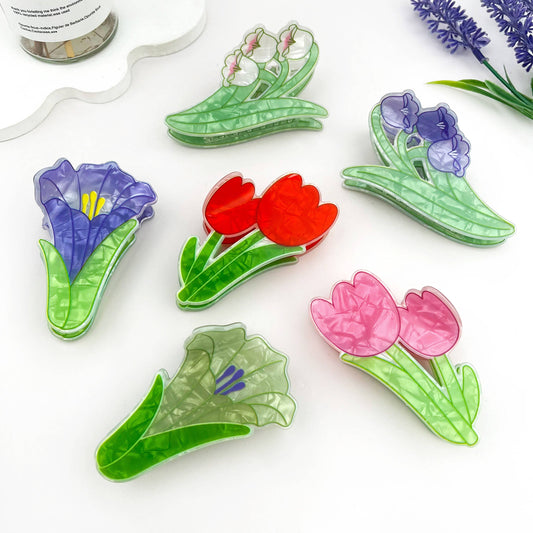 Sweet Floral Acrylic Printed Plant Hair Claw Clip