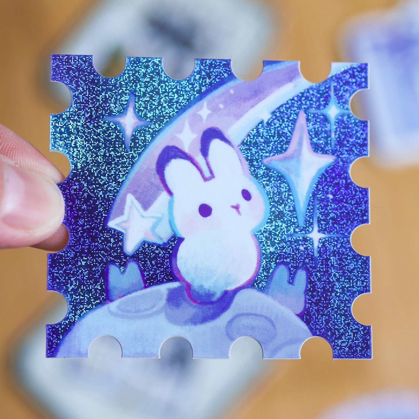 Holographic Rabbit in Outerspace Stamp Vinyl Sticker | Waterproof Decal