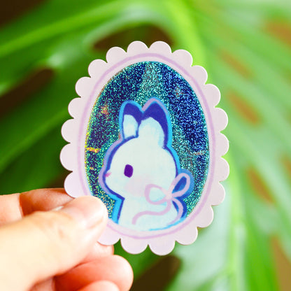 Holographic Portrait of a Rabbit Vinyl Sticker | Waterproof Bunny Decal