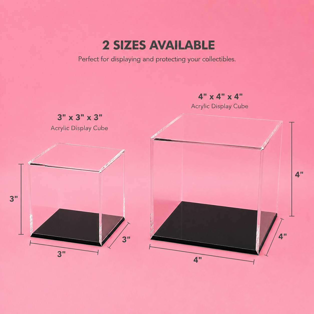 Clear Acrylic Display Case for Collectibles | Dustproof Display Box with Removable Lid | Available in 3" & 4"