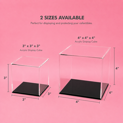Clear Acrylic Display Case for Collectibles | Dustproof Display Box with Removable Lid | Available in 3" & 4"