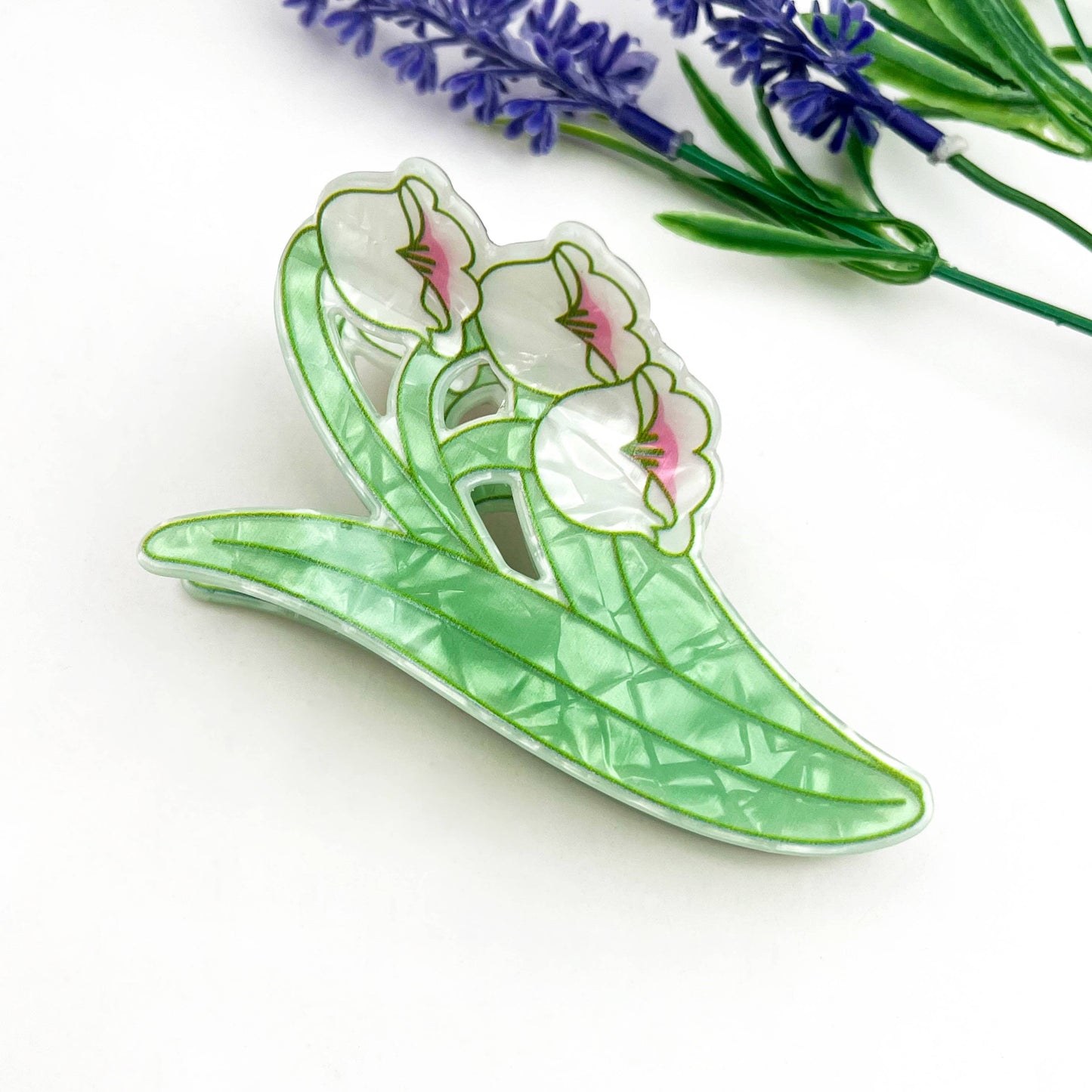 Sweet Floral Acrylic Printed Plant Hair Claw Clip