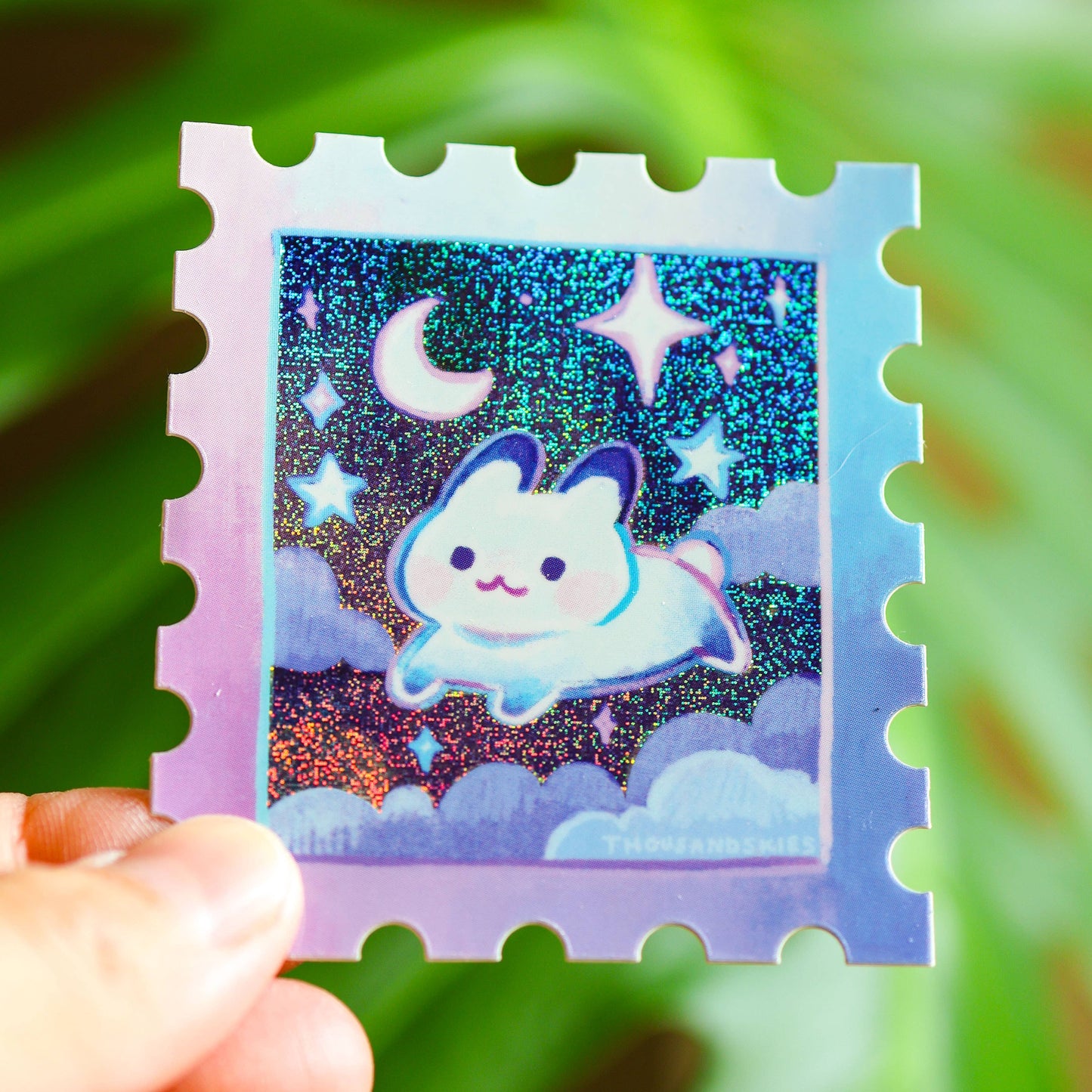 Holographic Starry Night and Rabbit Stamp Vinyl Sticker | Waterproof Decal