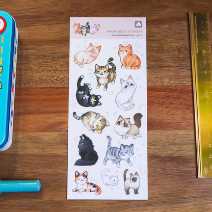 Neighborhood Cats Washi Sticker Sheet | Cute Cat Planner Stickers