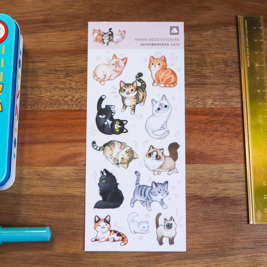 Neighborhood Cats Washi Sticker Sheet | Cute Cat Planner Stickers
