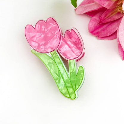 Sweet Floral Acrylic Printed Plant Hair Claw Clip