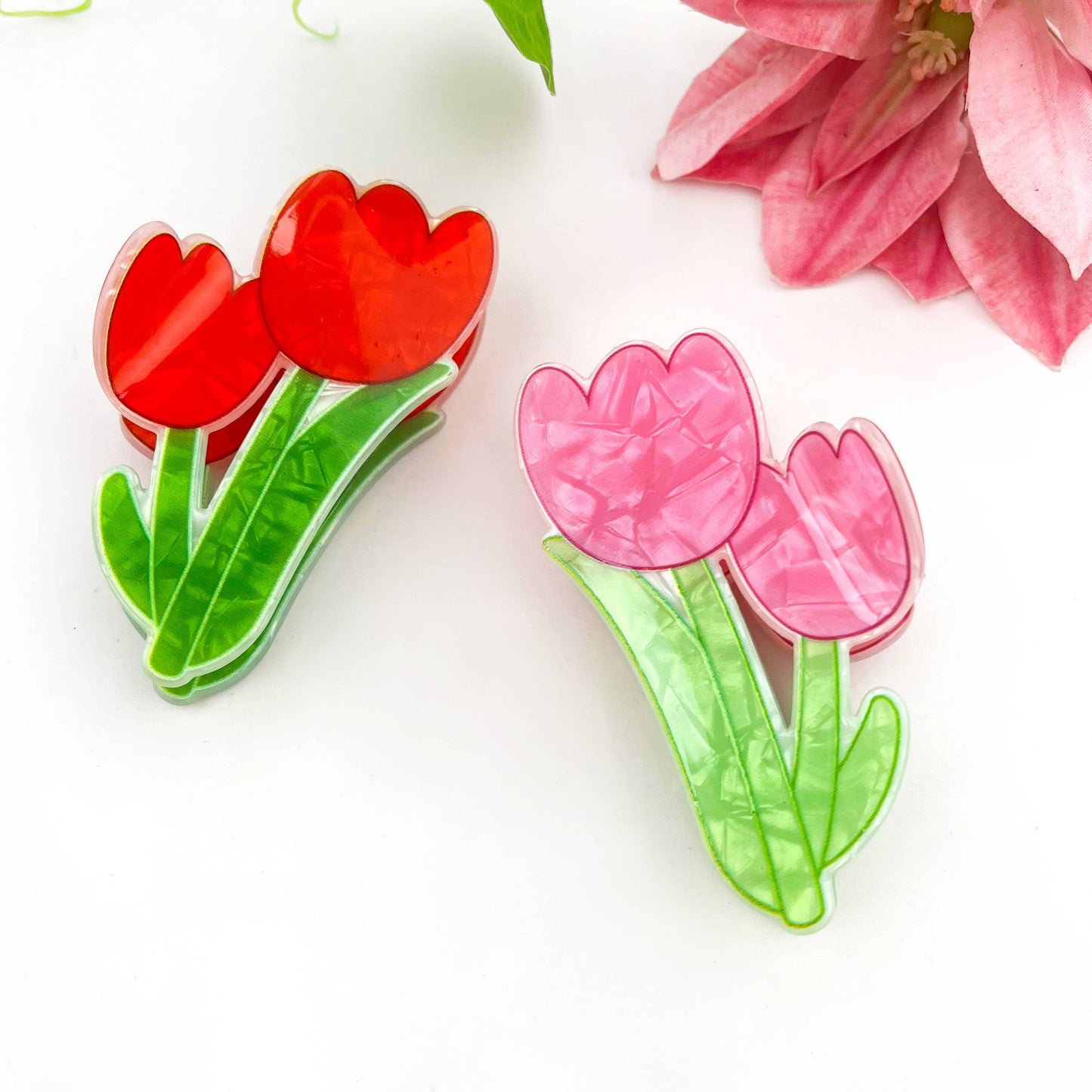 Sweet Floral Acrylic Printed Plant Hair Claw Clip