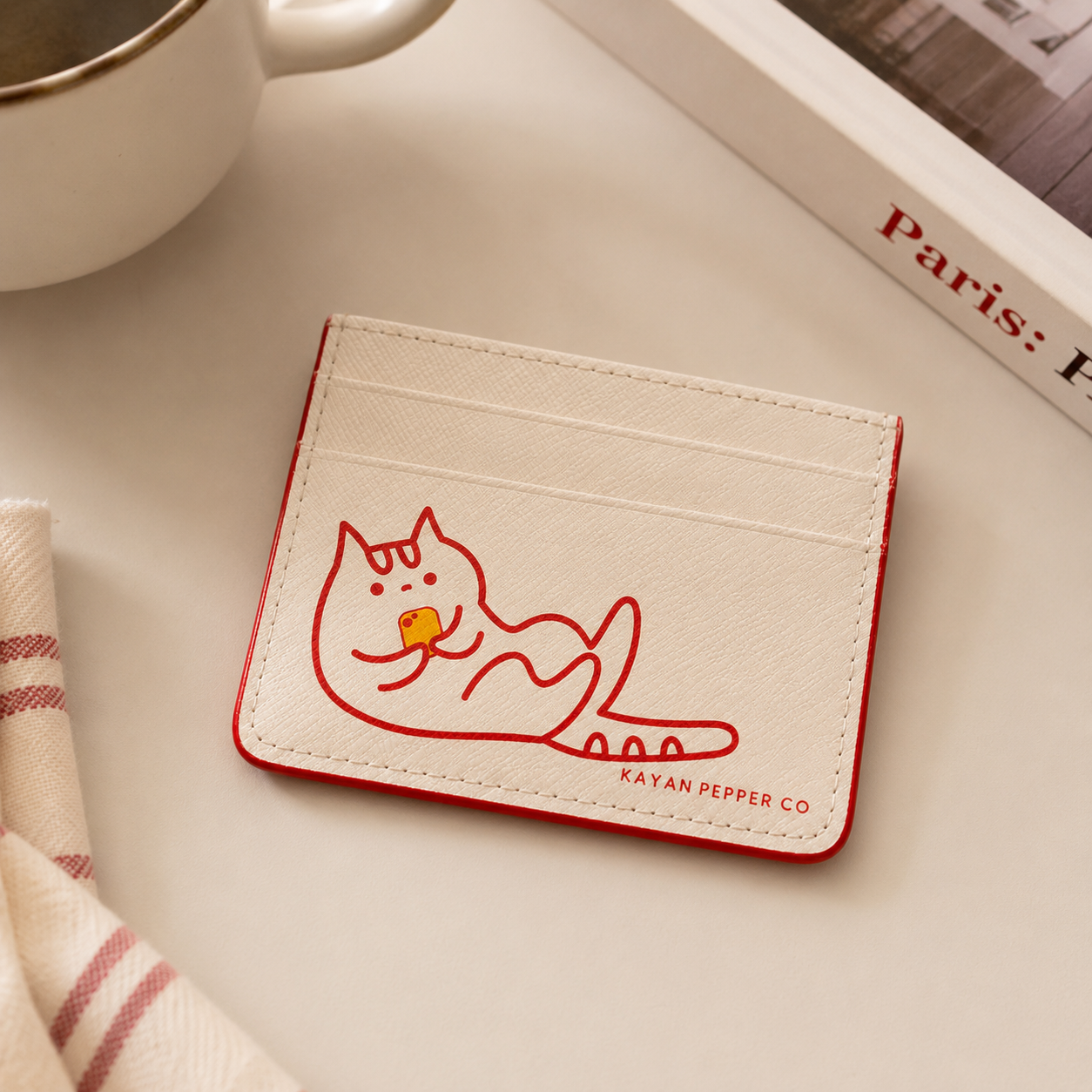 Doom Scrolling Cat Saffiano Leather Card Holder | Cute Cat Wallet