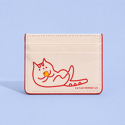 Doom Scrolling Cat Saffiano Leather Card Holder | Cute Cat Wallet