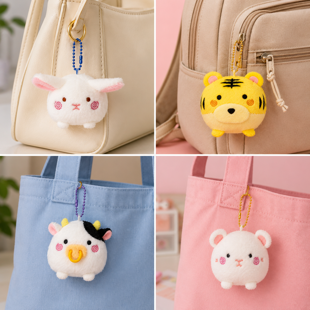12 Zodiac Friends Plush Keychain | Cute Chinese Zodiac Plush Bag Charm