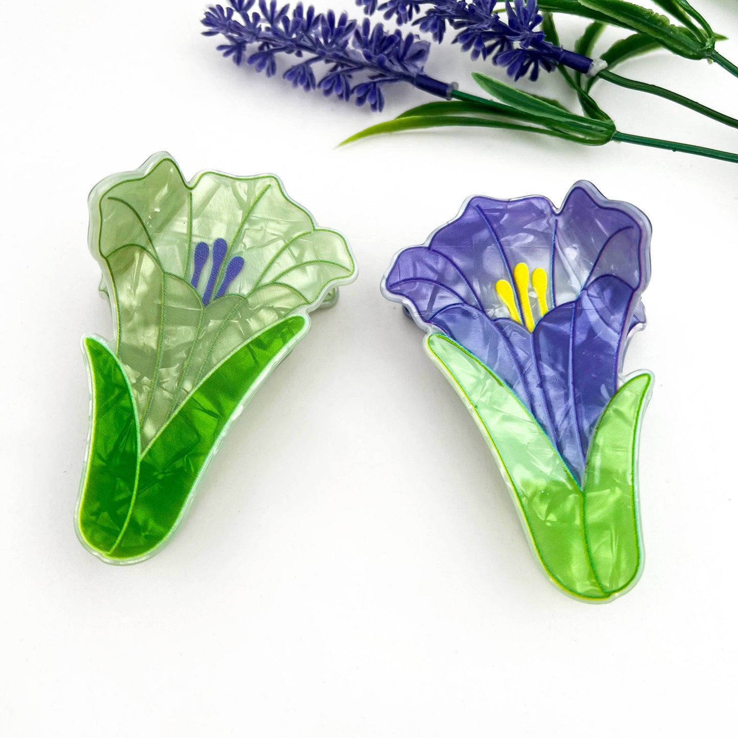 Sweet Floral Acrylic Printed Plant Hair Claw Clip