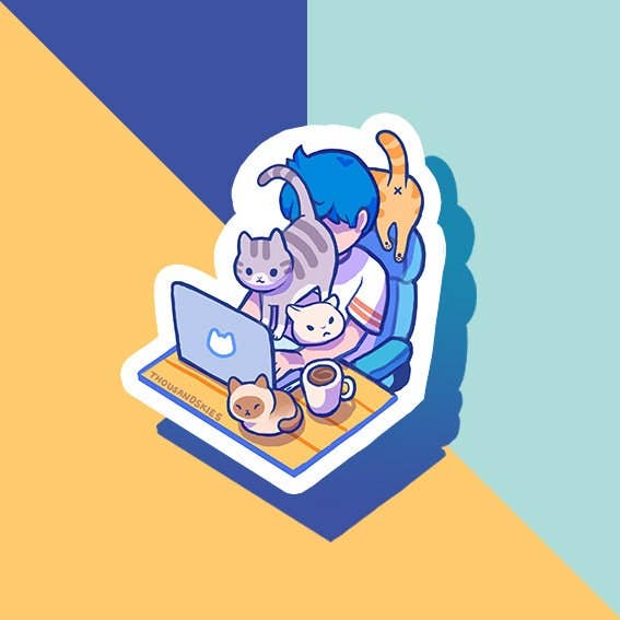 Working From Home with Cats Vinyl Sticker | Waterproof Cat Decal