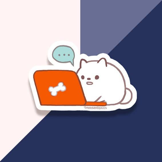Laptop Pom Vinyl Sticker | Waterproof Cute Dog Decal