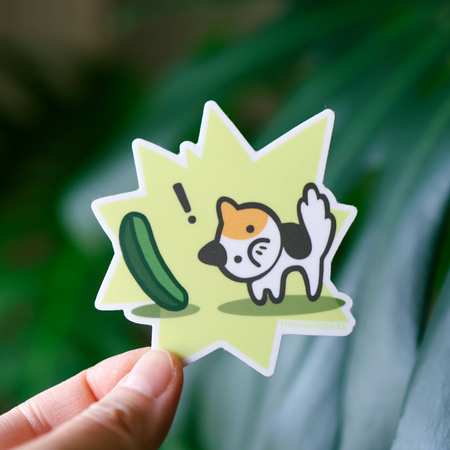 Cucumber VS Calico Cat Vinyl Sticker | Waterproof Cute Cat Decal