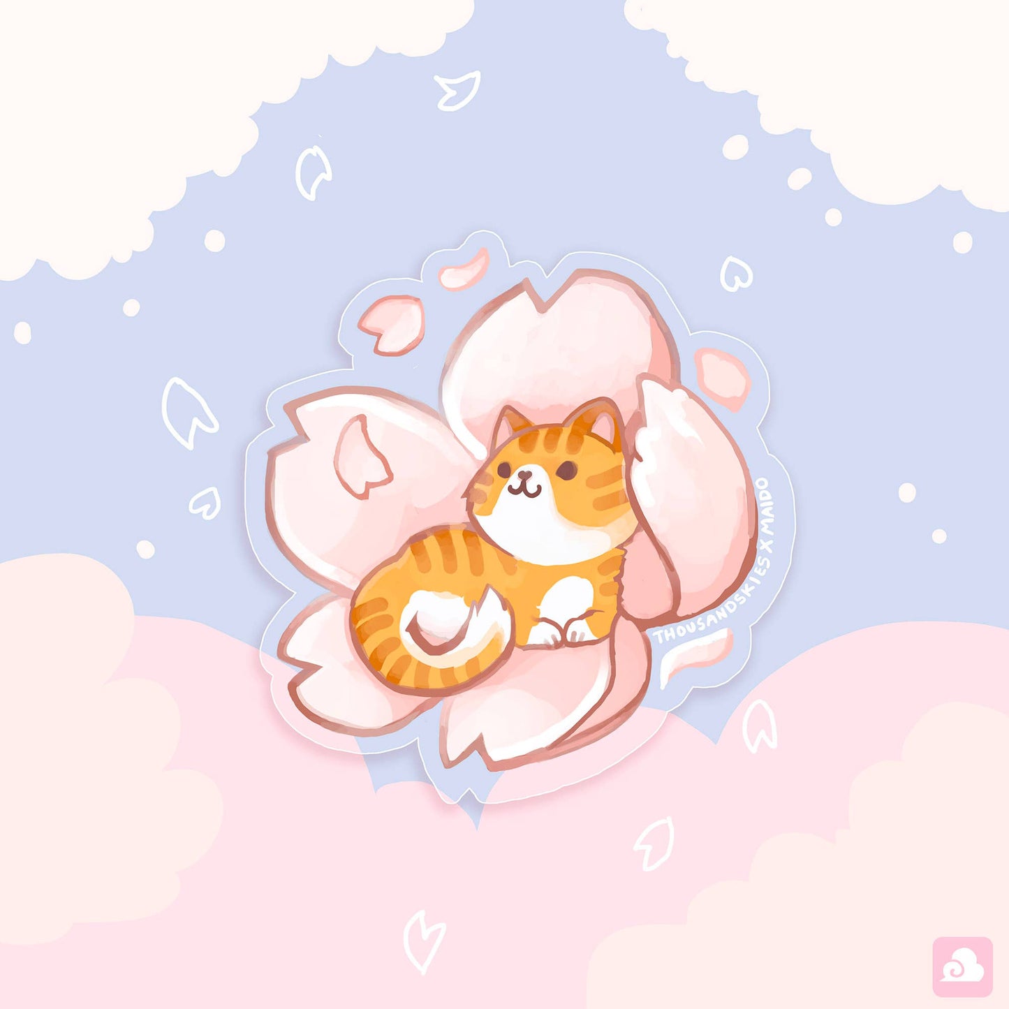 Transparent Tabby Cat and Sakura Vinyl Sticker | Waterproof Clear Cat Decal
