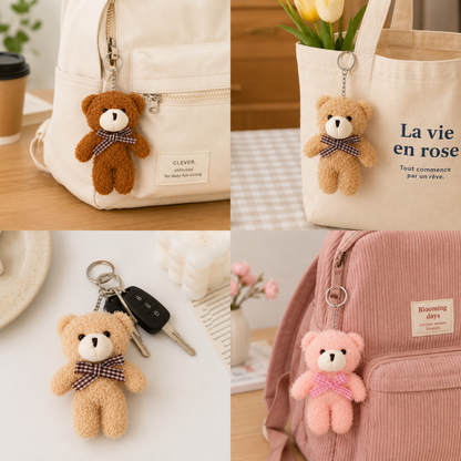 Teddy Bear Plush Keychain – Soft Fleece Bag Charm Gift